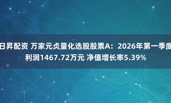 日昇配资 万家元贞量化选股股票A：2026年第一季度利润1467.72万元 净值增长率5.39%