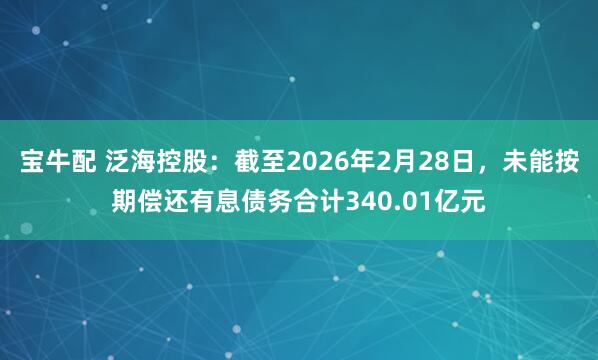 宝牛配 泛海控股：截至2026年2月28日，未能按期偿还有息债务合计340.01亿元